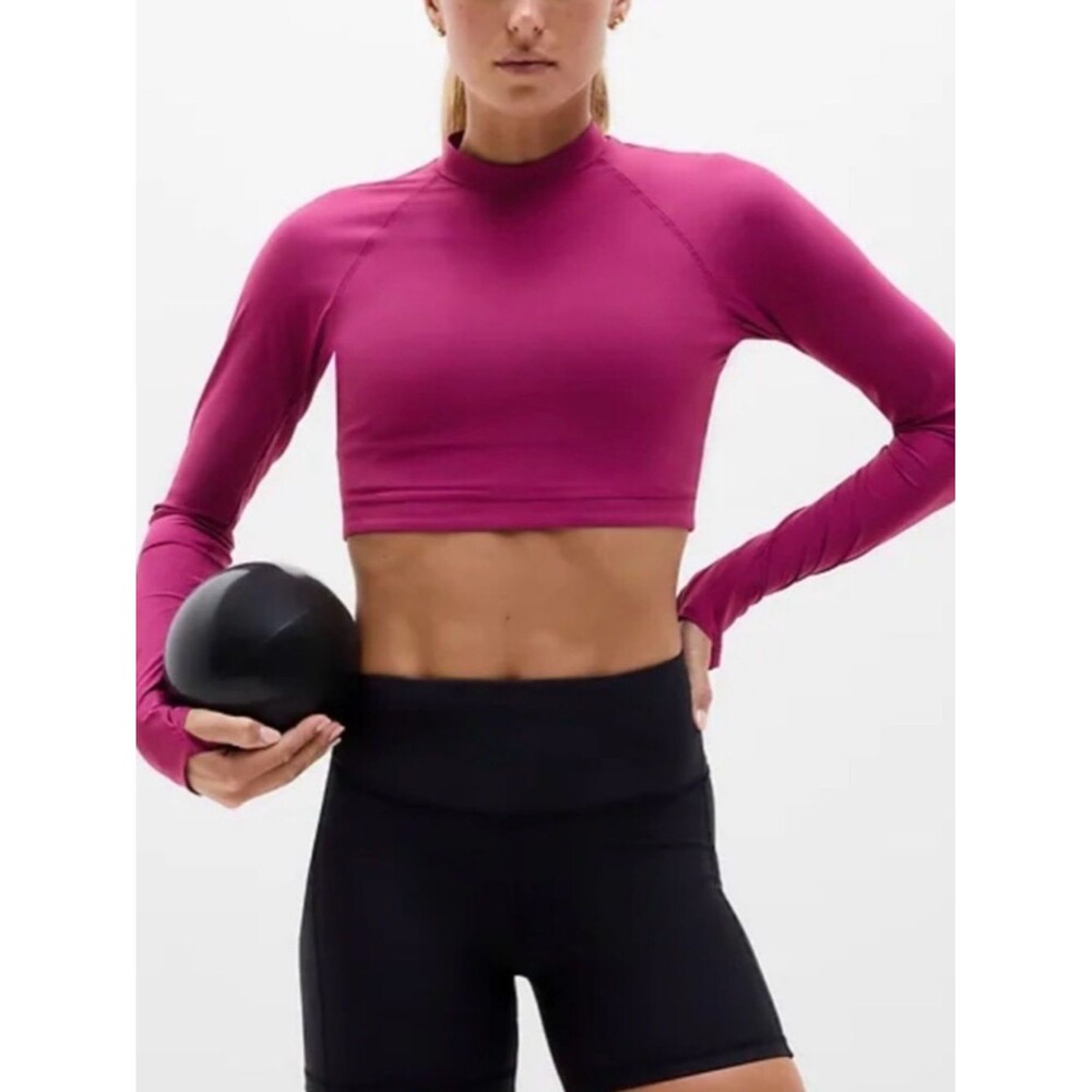 Athleta Crosstrain Ultra Crop Top S Pink Wildberry NWT Long Sleeve Gym Yoga